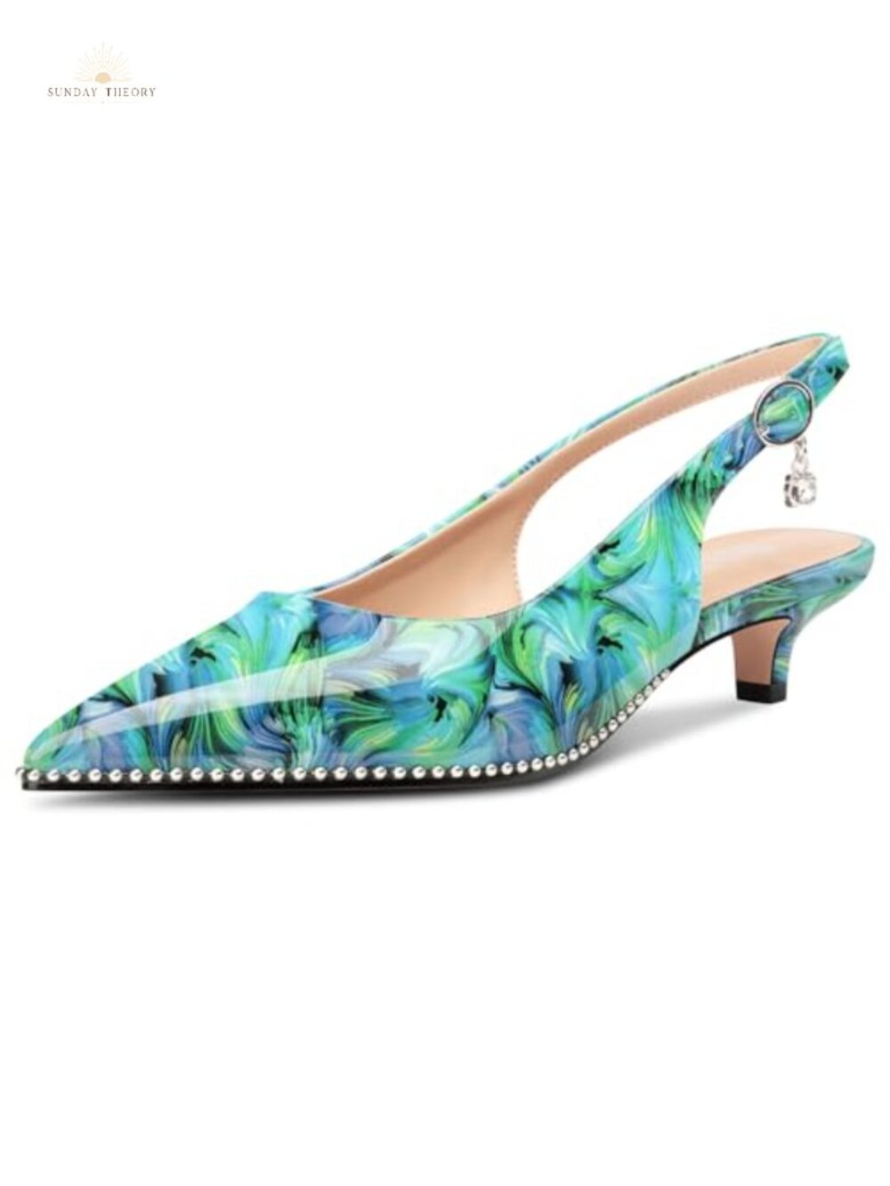 Women's Kitten Heel Slingback Pointed Toe Patent Leather Pumps Formal